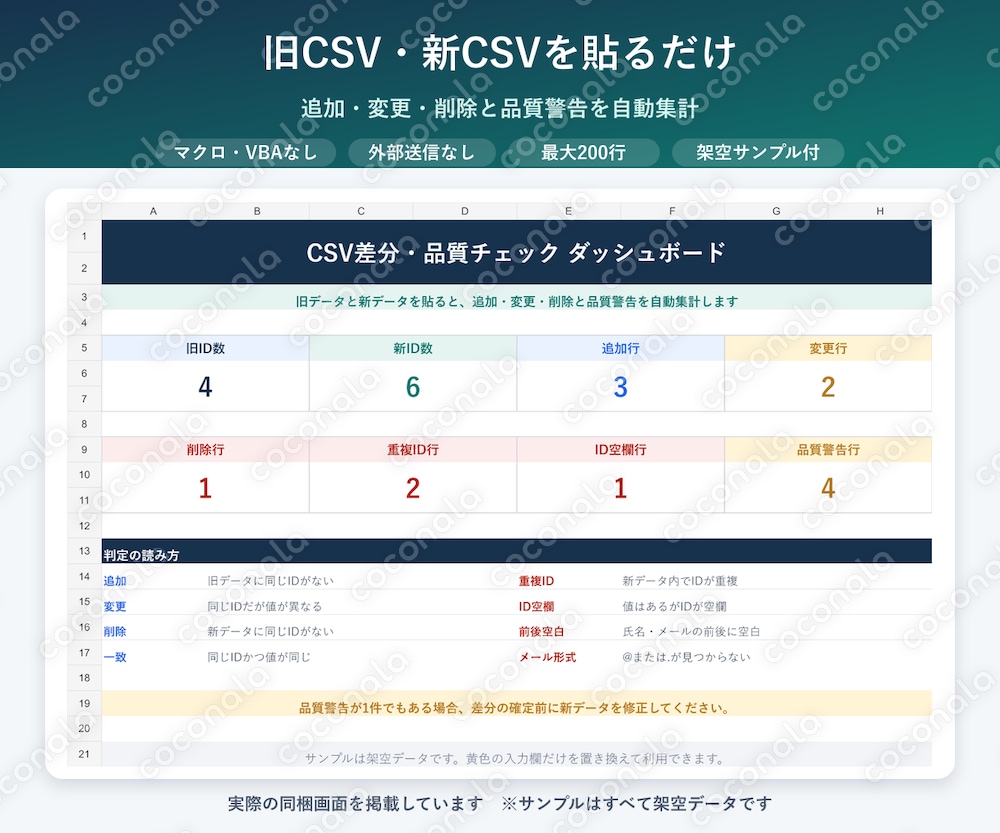 Excelで旧・新CSV差分チェック｜追加・変更・削除