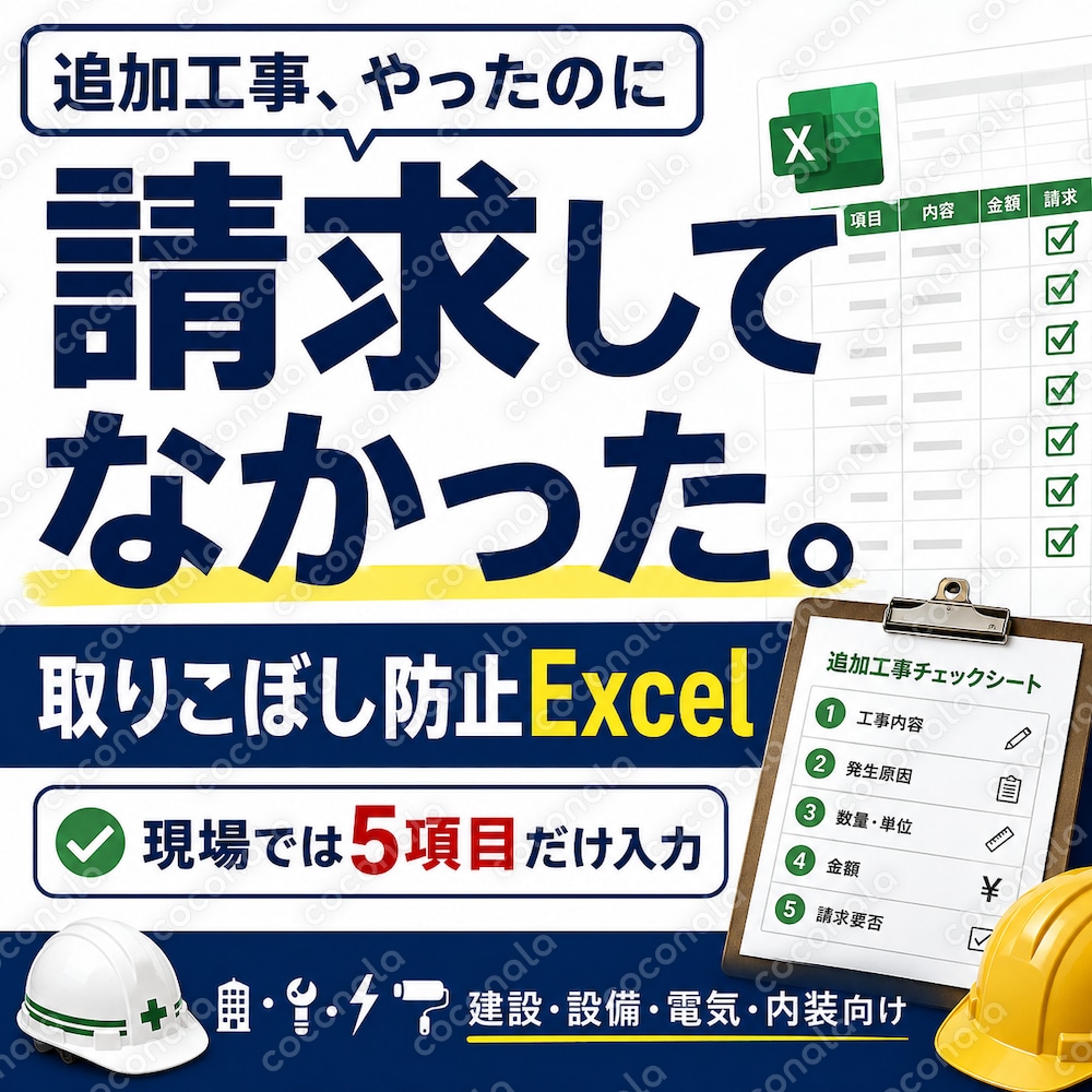建設業｜追加工事の請求漏れを防ぐ管理Excel